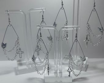 Safety Pin Charm Earrings | Handmade | Goth | Y2K Jewelry |