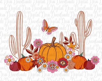 Fall PNG, Fall Pumpkin png, western fall pumpkin png, orange pumpkin png, groovy pumpkin png, fall vibes png
