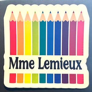 teacher, sticker with name, teacher sticker, enseignant, school, back to school, pencils, personalization, custom made, class