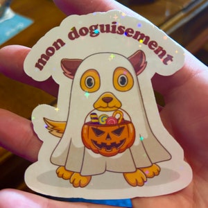 dog sticker, halloween, holographic