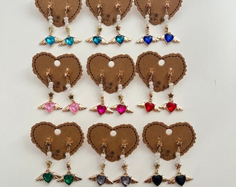 Piedras preciosas de color dorado estilo marinero luna inspirado lindos pendientes mágicos de niña con estrellas de perlas alas de ángel bastante kawaii