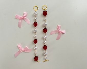 Kawaii cottage core inspirado fresa perla con cuentas coqueta fruta vintage linda pulsera hecha a mano