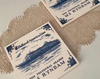 Vintage Pair of Holland America Ryndam Ship Ceramic Trivets