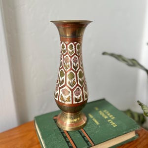 Vintage Brass Pedestal Floral Boho Vase