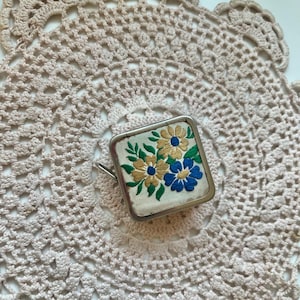 Vintage Sewing Tape Measure with Floral Needlepoint Cover