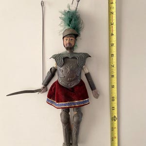 Vintage Wood & Metal Knight Marionette Puppet Doll