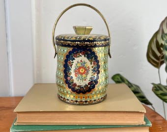 Vintage Vintage Floral Murray-Allen Round Handle Lidded Tin Container