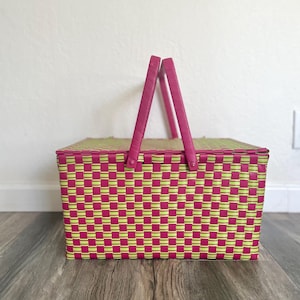 Vintage Rectangular Plastic Woven Picnic Basket
