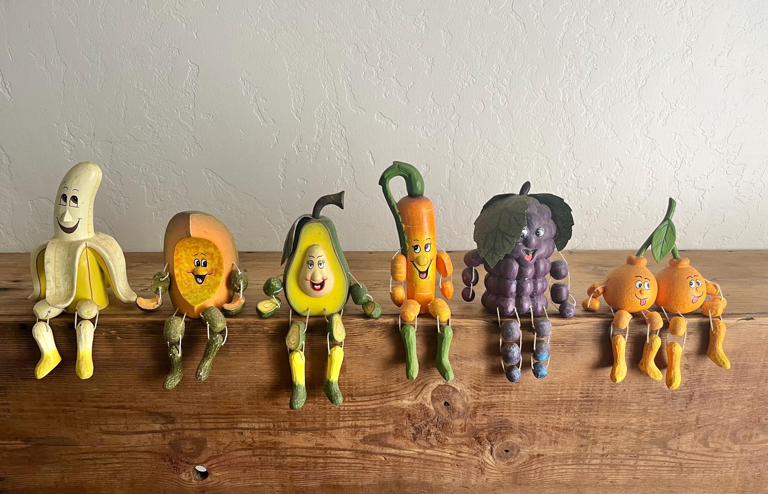 Vintage Wooden Whimsical Woodkins Anthropomorphic Fruit and