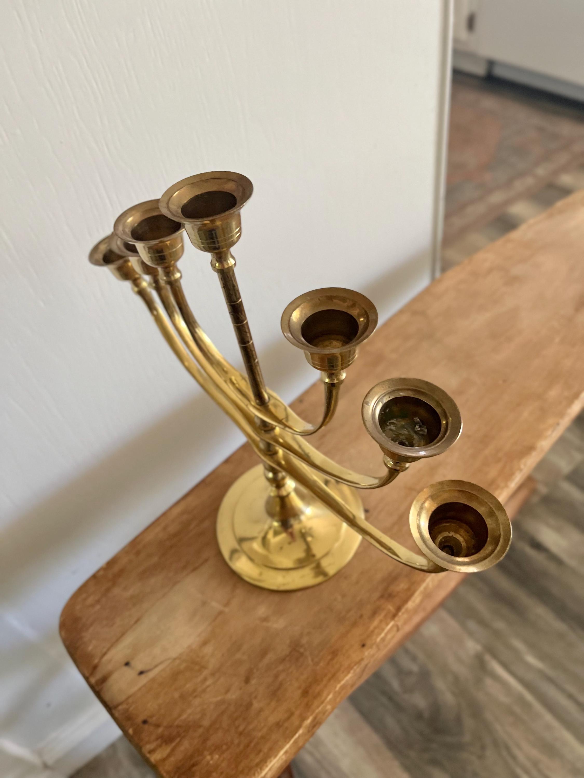 Amenorà MENORAH Chandeliers Juif 7 Bras Laiton Massif Taille Moyenne