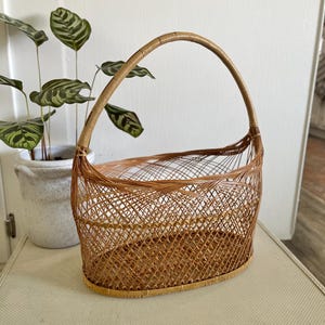 Vintage Boho Woven Basket with Handle