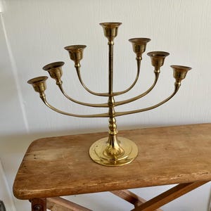 Vintage Brass Seven-Branched Menorah Candle Holder Candelabra