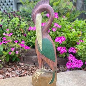 Vintage Handcarved Wooden Pelican Sculpture