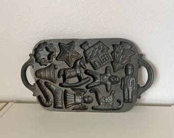 Vintage Cast Iron Holiday Christmas Cookie Mold