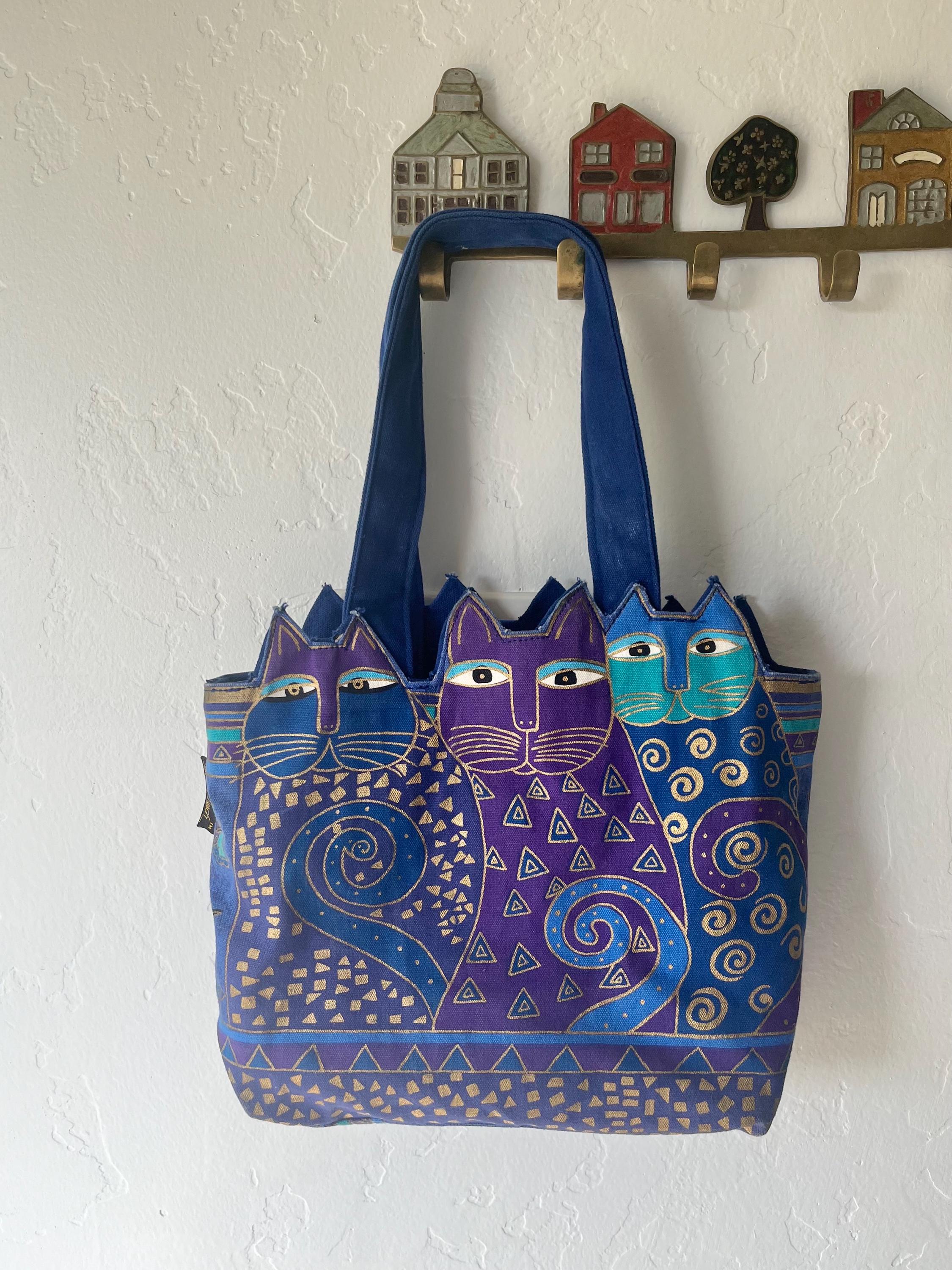 Petit Sac Fourre-tout Laurel Burch Motif Chats Indigo - 11x3x8 Pouces - Occasion Très Bon état