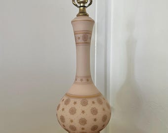 Moderne tafellamp uit het midden van de eeuw matglas blush roze starburst bloempatronen