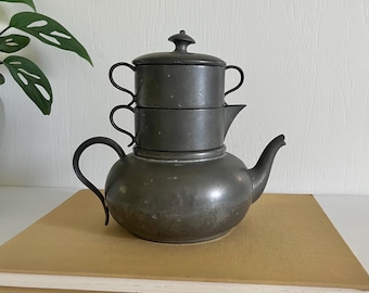 Antieke art-deco rockford tinnen stapeltheepot