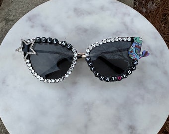 Grateful Dead/Widespread Panic sunglasses. Show shades.  Black frames with crystal rhinestones. Adorable bird and sparkly star.