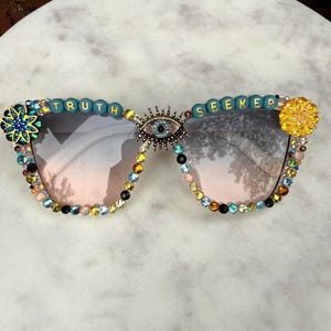 Third Eye “truth seeker” glasses. Multicolor rhinestones, eye in the middle, mandalas