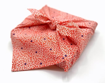 Orange Floral Fabric Gift Wrapping-19&quot;x19&quot;, 23&quot;x23&quot; Japanese Furoshiki Wrapping Cloth-Cute Lunch Bento Wrap-Reusable Paperless Gift Wrap