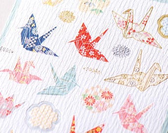 Gold & Silver Origami Crane Stickers: Journals Planners Scrapbooking - Japanese Stationery - Envelope Seal - Gift Decorations