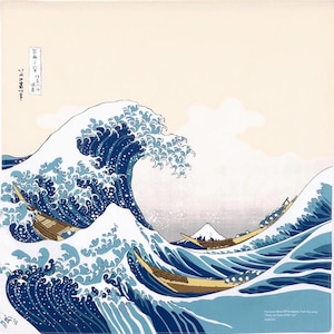 70cm Japanese Ukiyo-e Art Hokusai The Great Wave off Kanagawa Furoshiki Wrapping Cloth-27&quot;Fabric Gift Wrap-Wall Decor-Knot Bag-Made in Japan