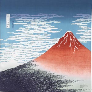 Red Fuji Furoshiki: Japanese Ukiyo-e Art, Organic Cotton Wrapping Cloth