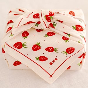 Cute Japanese Furoshiki Wrapping Cloth-Red Strawberry Reusable Fabric Gift wrap-Lunch Bento Wrap-Square Table Runner-Paperless Gift Bag
