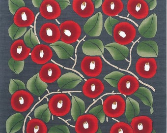 Camellia Furoshiki Wrapping Cloth (Large 35" Square) : Japanese Knot Bag, Reusable Gift Wrap, Table Runner