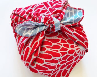 Japanese Red Blue Mums Furoshiki Wrapping Cloth 19"x19"/Floral Fabric Gift Wrap/Japanese Knot Bag/Decorative Table Runner/Made in Japan