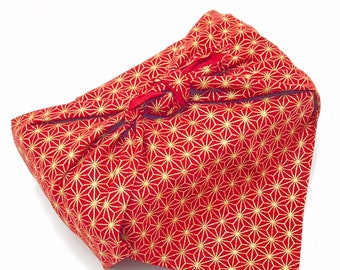 Red & Metallic Gold Asanoha Stars Furoshiki Wrapping Cloth/Eco-friendly Gift Wrap/Reusable Bag/Decorative Table Runner/Japanese Fabric Wrap