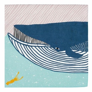 Japanese Furoshiki Wrapping Cloth KATA KATA Blue Whale-Reusable Paperless Fabric Birthday Gift wrap-Cute Kid&#39;s Room Decor-Lunch Wrap