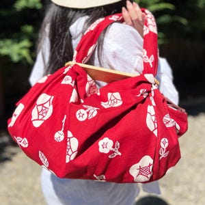 Double Sided Floral Furoshiki Wrapping Cloth-Red Brown Green Pink Reusable Fabric Gift Wrapping-Japanese Knot Bag Making-Mother&#39;s Day Gift