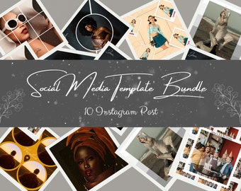 May include: A set of 10 Instagram post templates featuring different layouts and designs. The templates are perfect for showcasing photos and videos, and they can be customized to fit any brand or style.  Social Media Template Bundle 10 Instagram Post