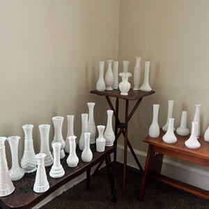 Vintage White Milk Glass Bud Vases for Flower Arrangements