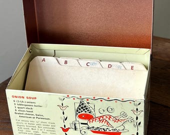 Vintage Metal Recipe Card Holder With Copper Tone Lid