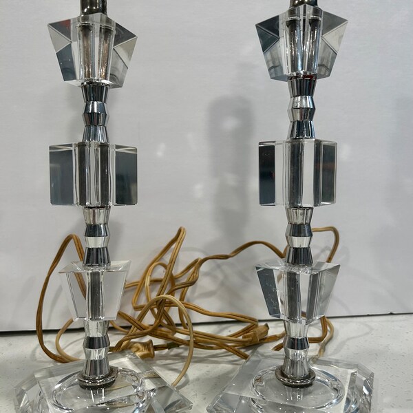 Set of 2 Art Deco Glass Table Lamps by Leviton