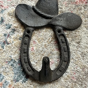 Vintage Cast Iron Horseshoe & Cowboy Hat Wall Hook