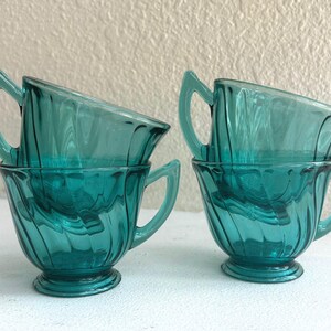 Vintage Ultramarine Blue Swirl Jeannette Depression Glass Footed Cup With Angled Handles