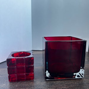 Vintage Ruby Red Glass Vase / Candle Holder image 4