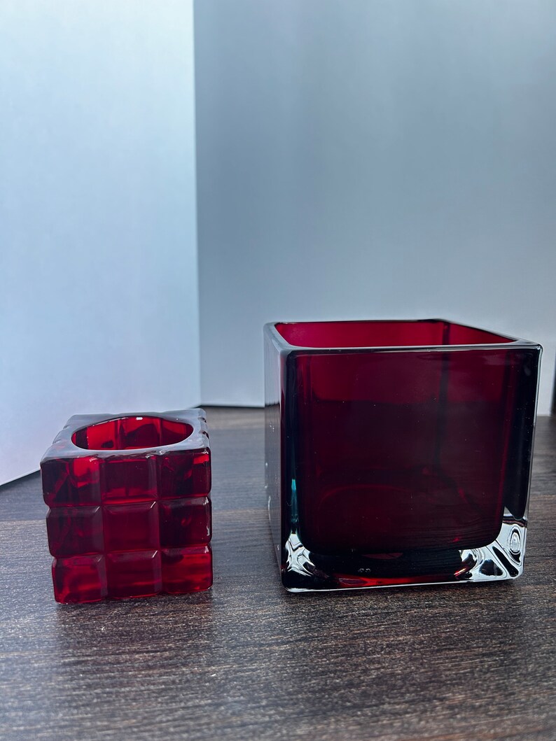 Vintage Ruby Red Glass Vase / Candle Holder image 4