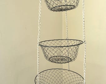Vintage Wire Mesh Three Tier Hanging Basket