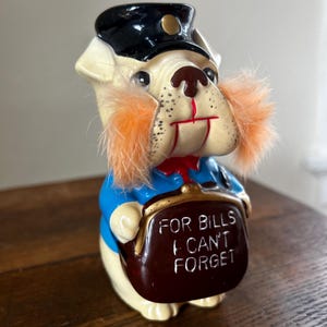 Vintage MCM Bulldog Bill Collector Piggy Bank Coin Jar