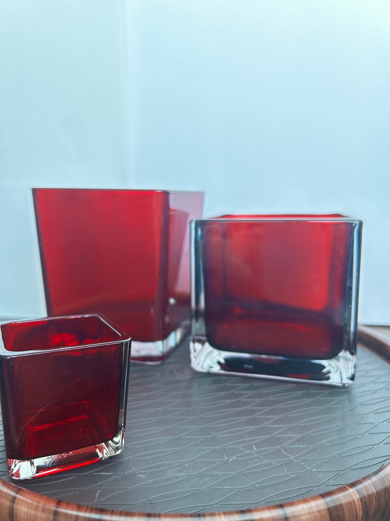 Vintage Ruby Red Glass Vase / Candle Holder image 5