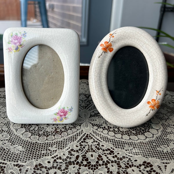 Vintage Ceramic Mini Frames Mis Matched Set Flower Details