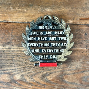 Vintage Black Metal Trivet With Men & Women Saying