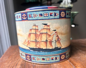 Vintage Nautical Ship Storage Tin With Lid Made in England