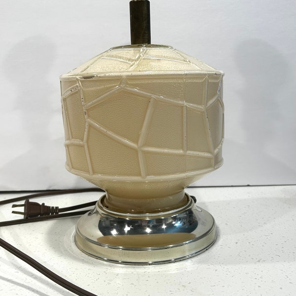 Vintage MCM Glass Abstract Geometric Beige Table Lamp Base Leviton