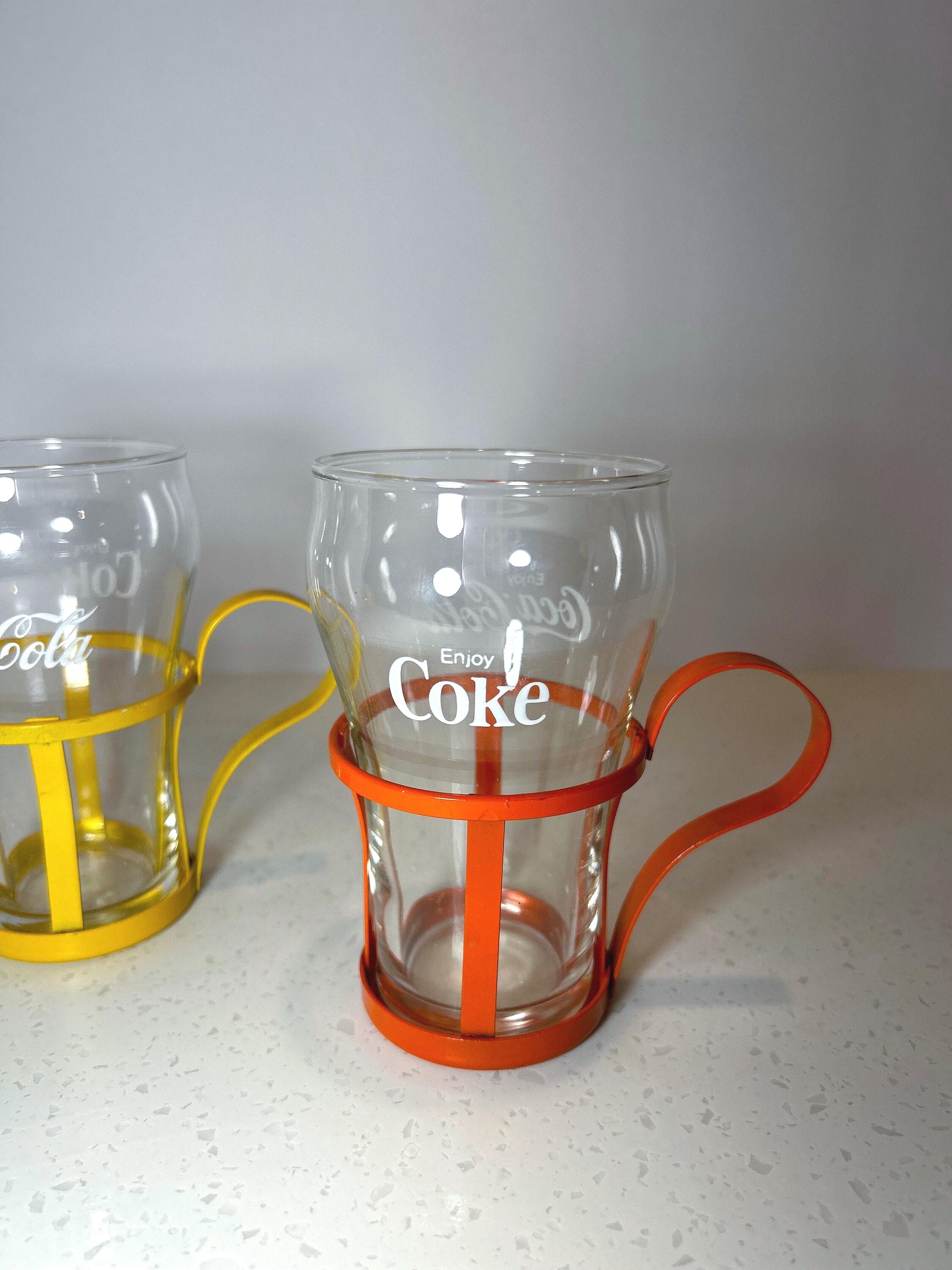 Vintage Coca Cola Glasses With Orange & Yellow Metal Cup Holder - Etsy