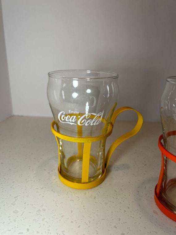 Vintage Coca Cola Glasses With Orange & Yellow Metal Cup